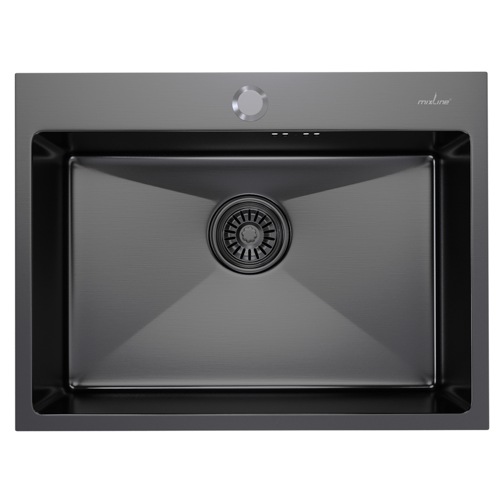 Мойка настол.монтаж 60х45, 3, 0 вып 3 1/2 MIXLINE PRO 22см с сифоном, черный графит
