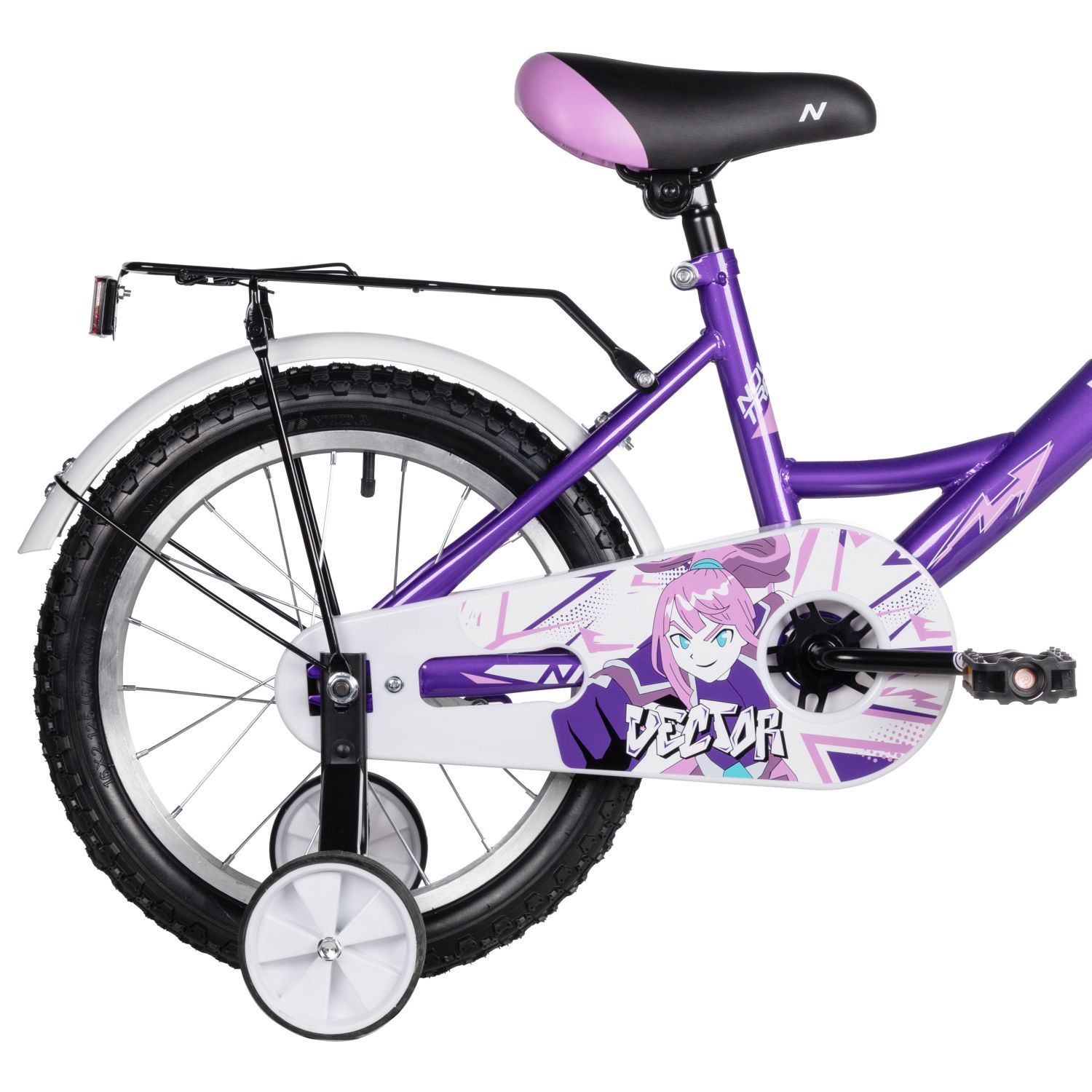 Велосипед NOVATRACK 16,  VECTOR, фиолетовый, полная защита цепи, тормоз нож., крылья, багажник