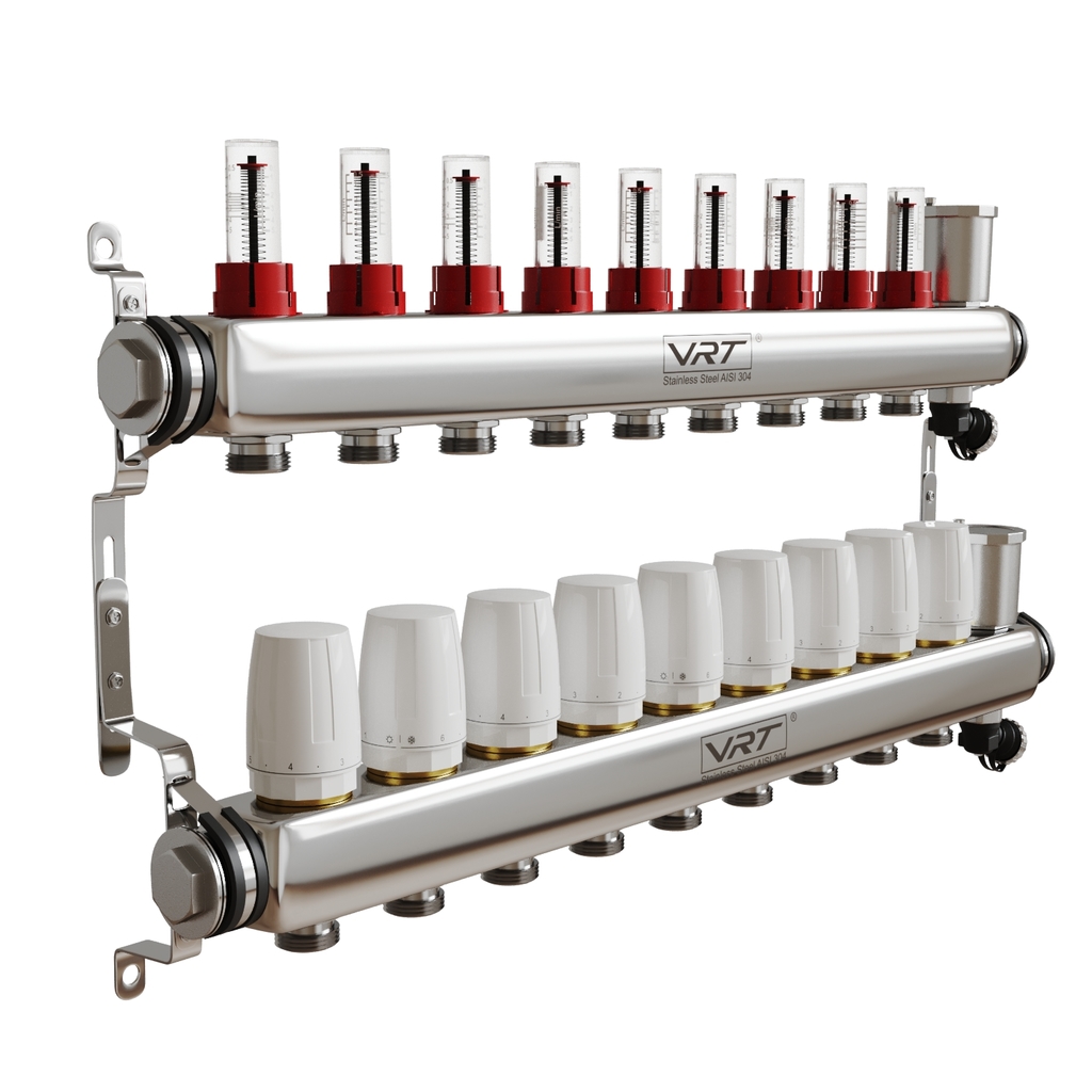 Коллекторная группа VRT® 1,  х 3/4, , евроконус 9 вых, авт в/отвод, c расходомерами