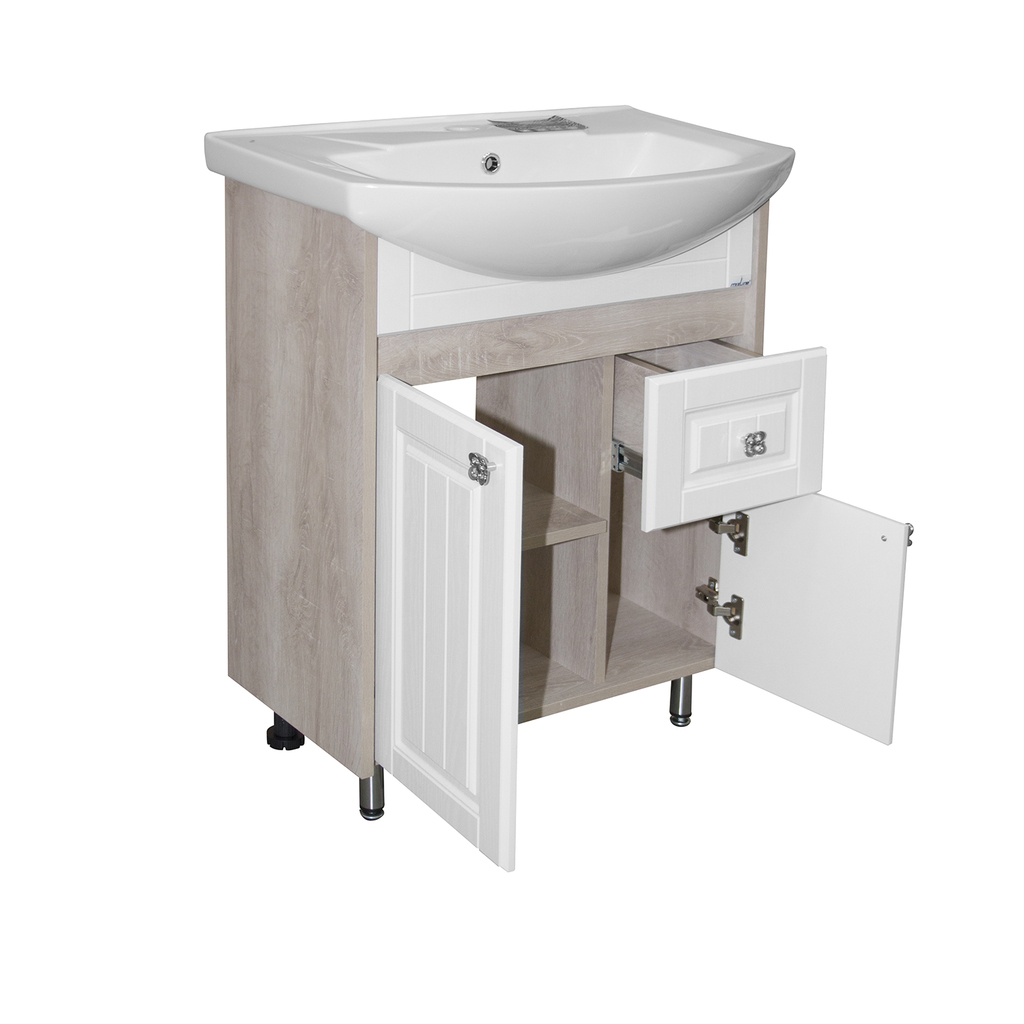 Тумба д/ванной, ВЕРСАЛЬ-65,  ОТДЕЛЬНО ПРИОБРЕТАЕТСЯ РАКОВИНА белое дерево под раковину Best-65, Sanita Lux, ПВХ, раковина в комплект не входит