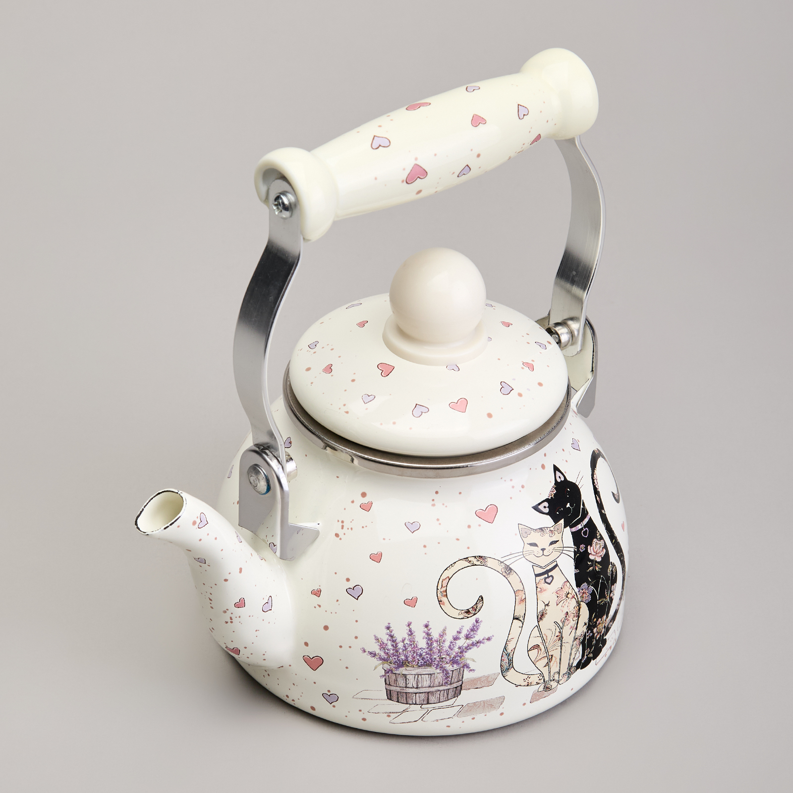 ЧАЙНИК AGNESS ЭМАЛИРОВАННЫЙ СО СЪЕМНЫМ ФИЛЬТРОМ ИЗ НЖС СЕРИЯ, LAVANDER CATS,  0, 85 Л