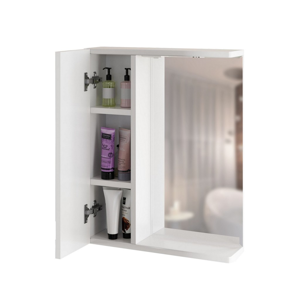 Зеркальный шкаф, КВАДРО-55, левый с подсветкой, ПВХ