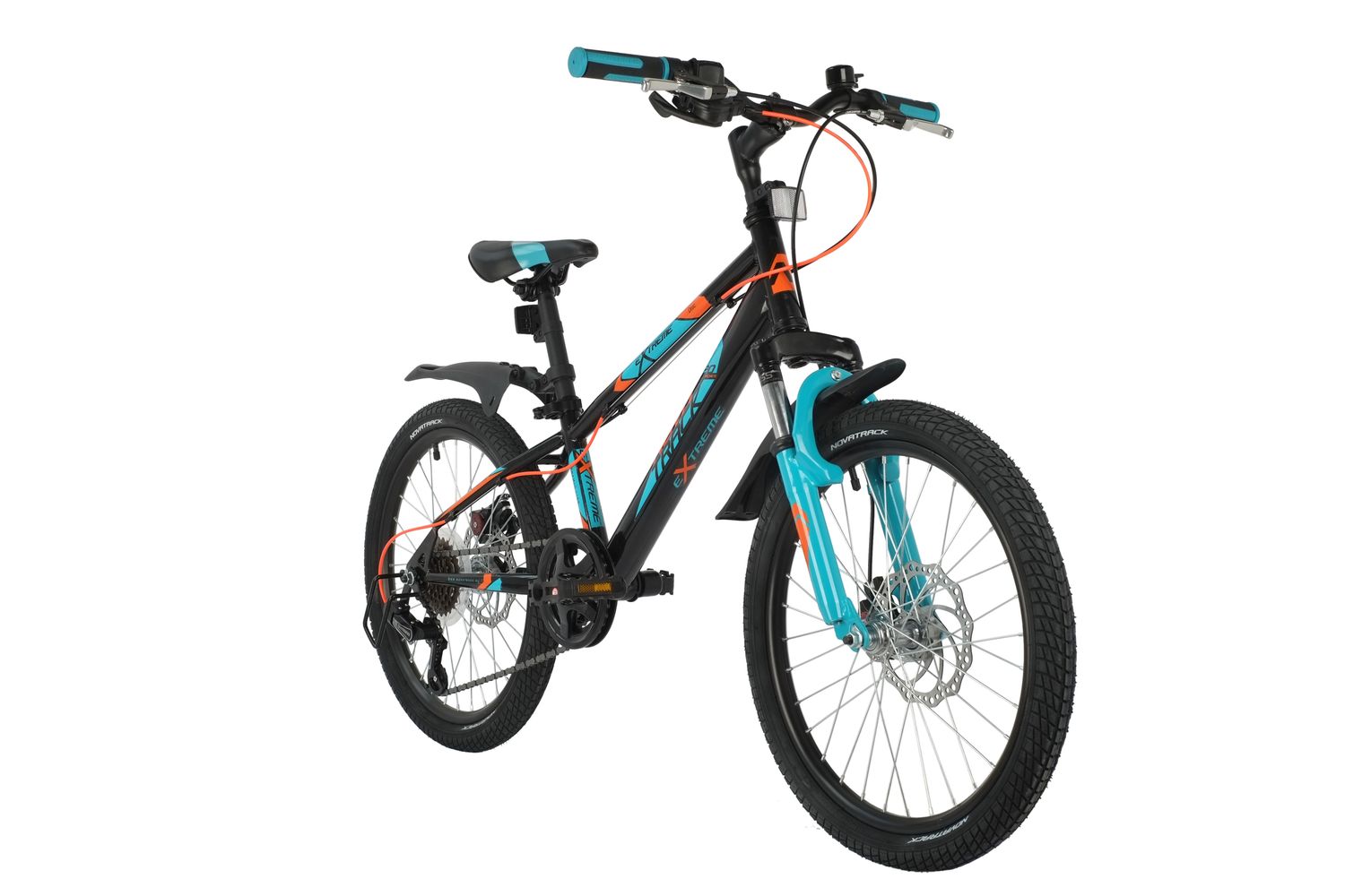 Велосипед NOVATRACK 20, EXTREME черный,   сталь, 6 скор., Shimano TY21/Microshift TS38, дисковый торм