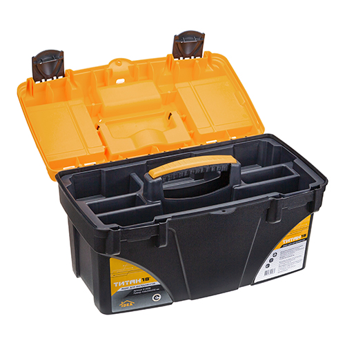 Ящик для инструмента 18 ТИТАН 18, с коробками, черный с желтым, 1/6