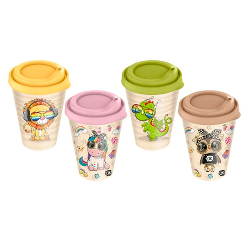 Стакан с крышкой 420 мл, с декором Baby party микс 1