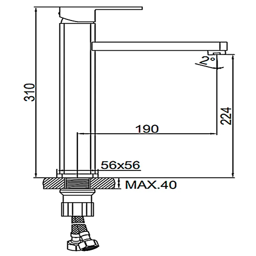 Смеситель для раковины LEDEME L1133В, высокий с гайкой, картридж 35мм, однорычажный, средний излив, 1/10