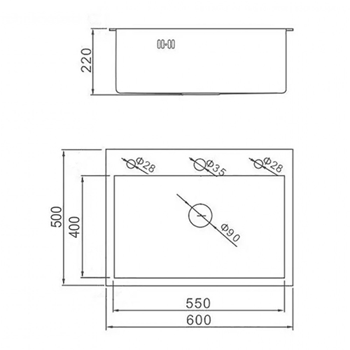 Мойка нерж. прямоуг 60*50*22 многофункциональная SUS-304, черный KN605008 DIKALAN, 1/3
