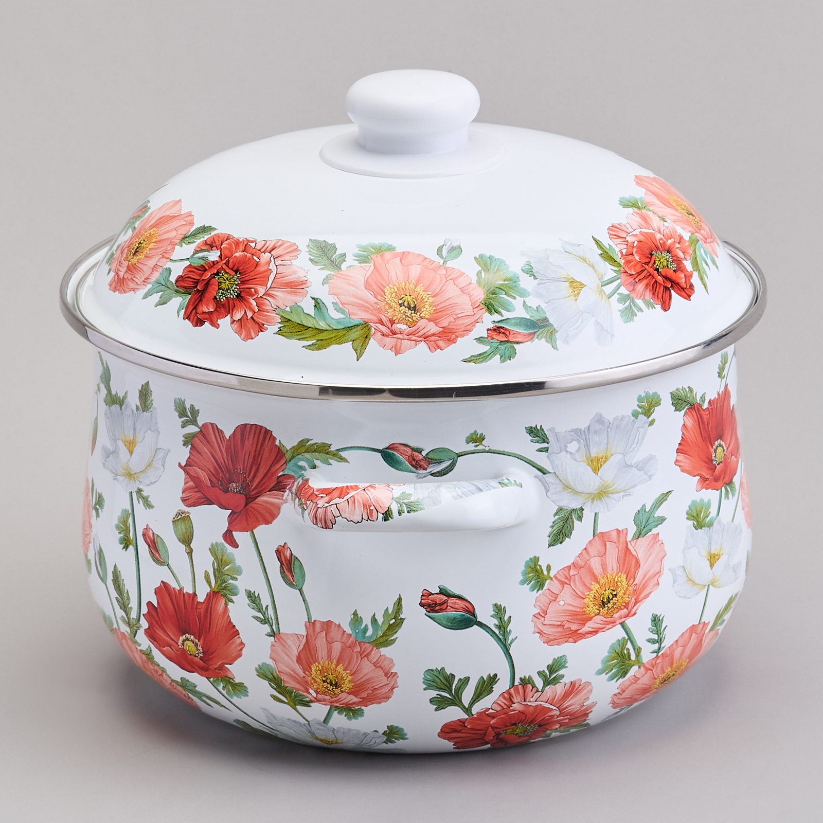 КАСТРЮЛЯ AGNESS ЭМАЛИРОВАННАЯ С ЭМАЛ.КРЫШКОЙ СЕРИЯ, МАКИ,  3.6 Л, 22*13 СМ