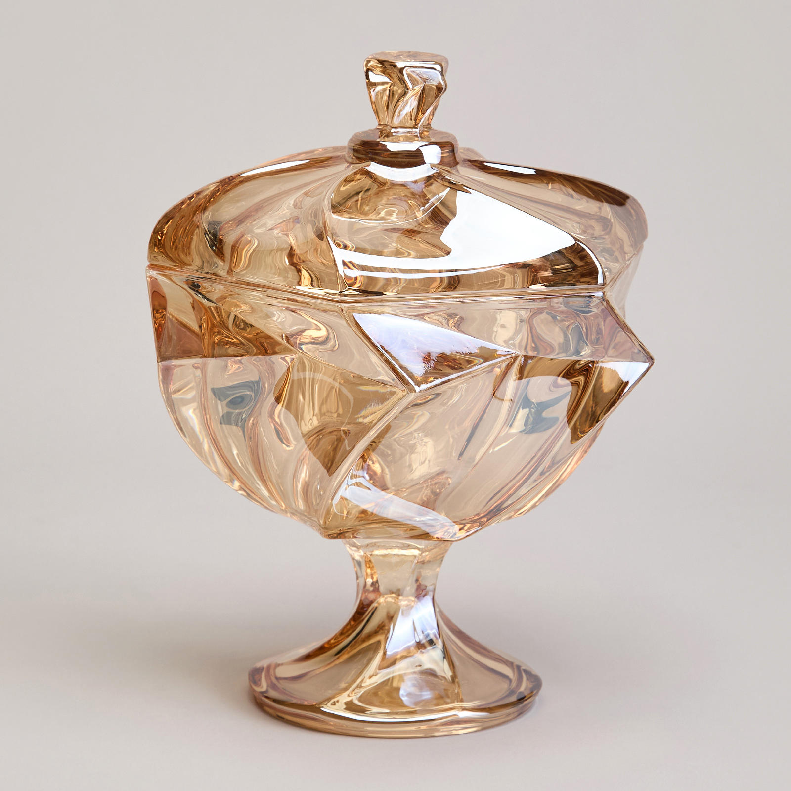 БЛЮДО С КРЫШКОЙ НА НОЖКЕ, BOHEMA, AMBER ДИАМЕТР=17 СМ ВЫСОТА=15, 5 СМ