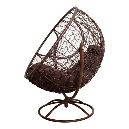 Вращающееся кресло ГАГАРИН с ротангом, коричневое, коричневая подушка