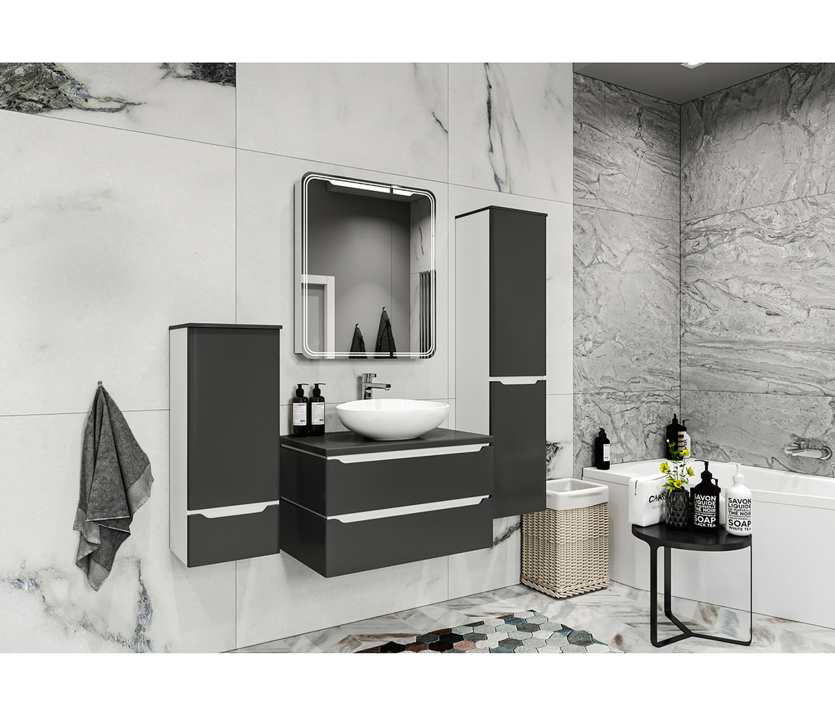 Зеркальный шкаф, ВИКТОРИЯ, 700*800, ШВ 2 створки, левый, сенсорный выкл, светодиодная подсветка