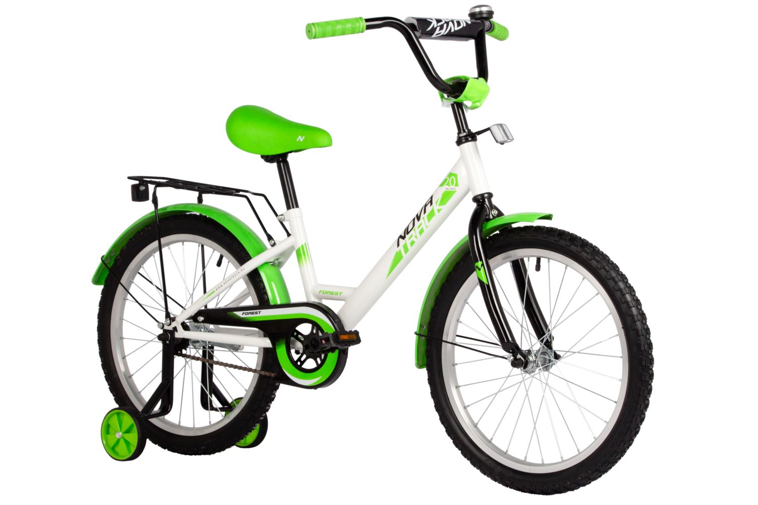 Велосипед NOVATRACK 20, FOREST белый, сталь, тормоз нож, крылья, багажник, защ.цепи