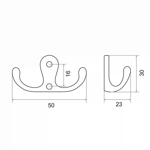 Крючок мебельный Trodos ZY-110М 2-рожковый, сплав ЦАМ, белый, 5/
