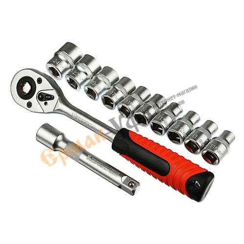 Набор инструментов професс. 12пр ЕРМАК 1/2, головки, трещотка и удлинитель, 1/15