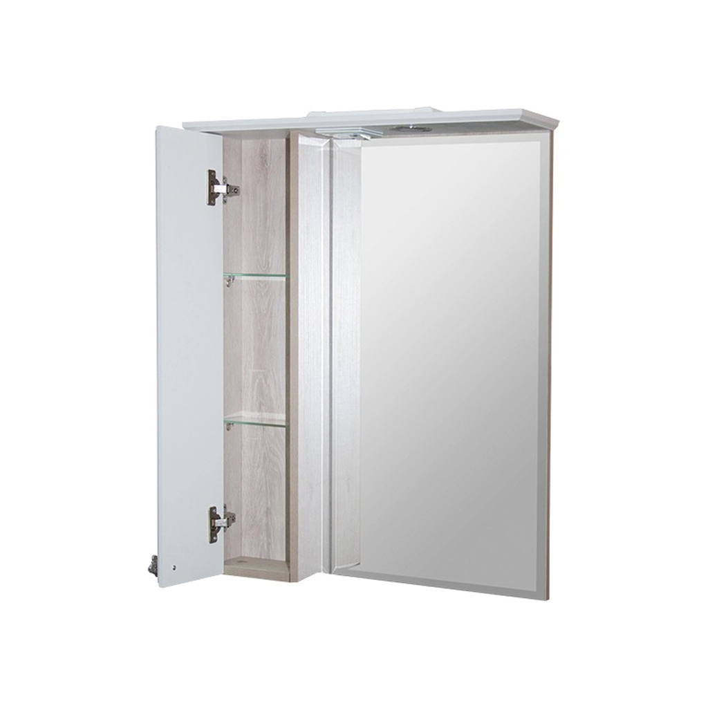 Зеркальный шкаф, ВЕРСАЛЬ-55, белое дерево левый с подсветкой, ПВХ