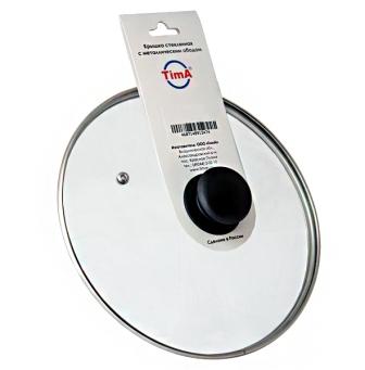 Крышка 22см с ручкой стеклянная с метал/обод низ. TIMA, Россия, 1/22