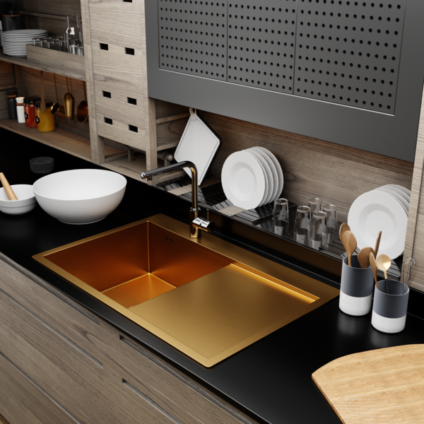 Мойка настол.монтаж 78х50, 3, 0 лев. вып 3 1/2 MIXLINE PRO 20см с сифоном, золото