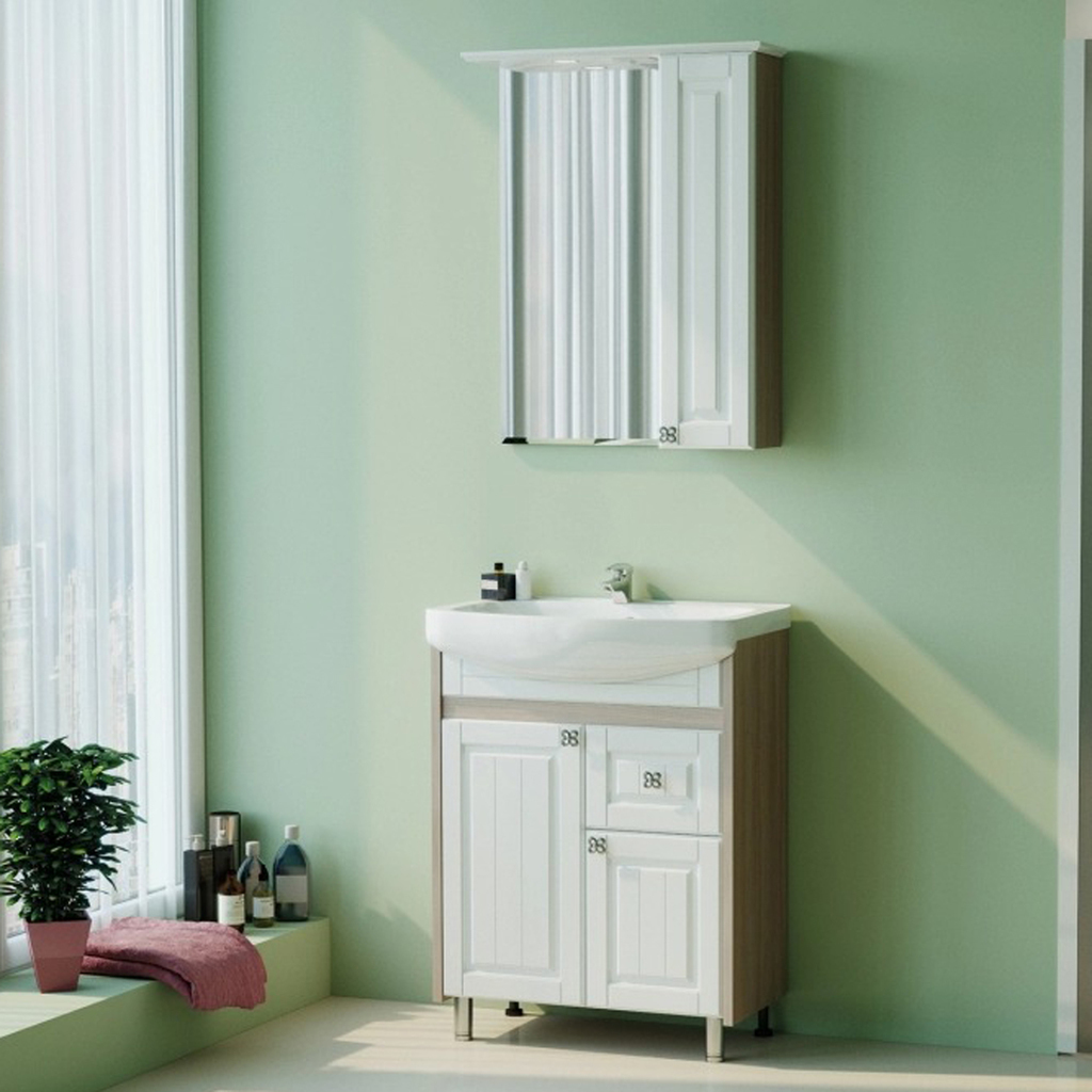 Тумба д/ванной, ВЕРСАЛЬ-55,  ОТДЕЛЬНО ПРИОБРЕТАЕТСЯ РАКОВИНА белое дерево под раковину Элеганс-55, Rosa, ПВХ, раковина в комплект не входит