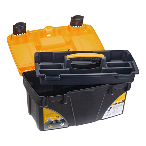 Ящик для инструмента 18 ТИТАН 18, с коробками, черный с желтым, 1/6