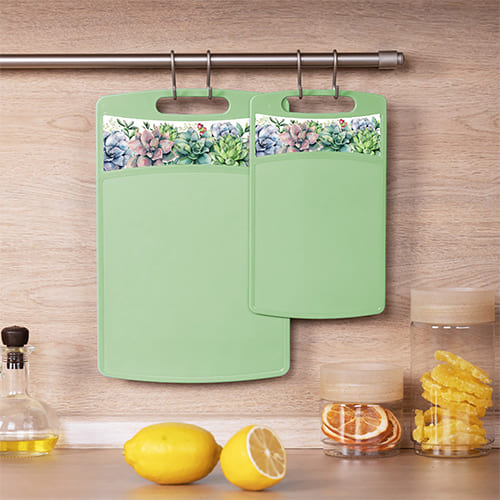 Доска разделочная Bergamo 222132418/08, прямоугольная 260x155x3.5 мм, с декором, зеленая