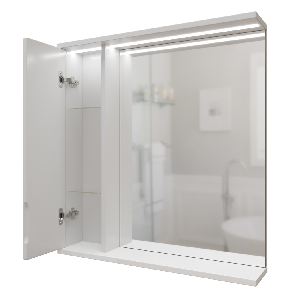 Зеркальный шкаф, Лайн-60, левый с подсветкой, ПВХ