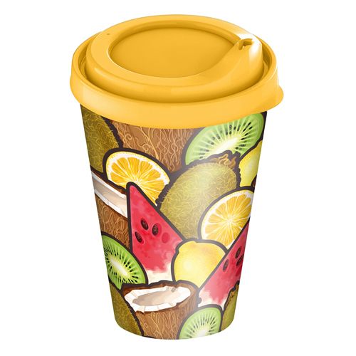 Стакан с крышкой 420 мл Homver 223159090/00, с декором Тропики, микс