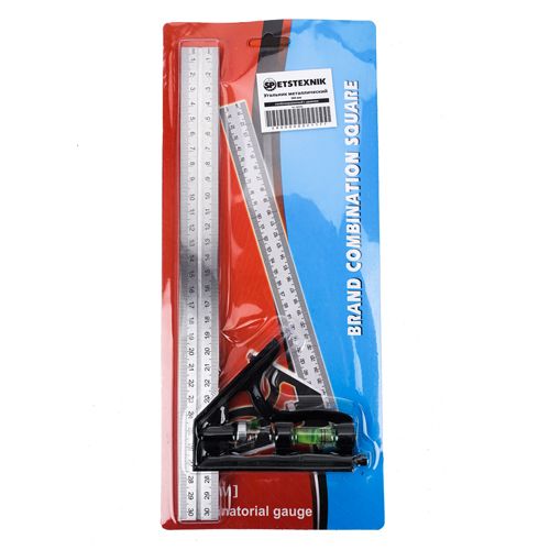 Угольник металлический 300 мм комбинированный с уровнем, 1/10/60