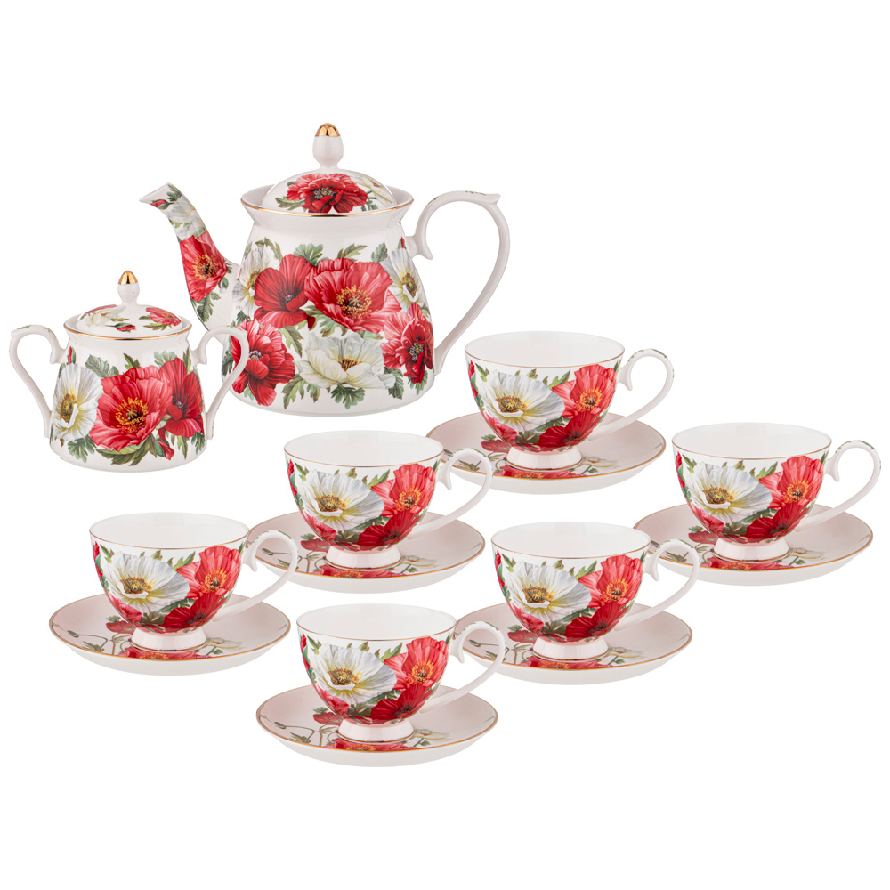 ЧАЙНЫЙ СЕРВИЗ LEFARD, МАКИ, НА 6 ПЕР. 14 ПР., КОР=2 НАБ.