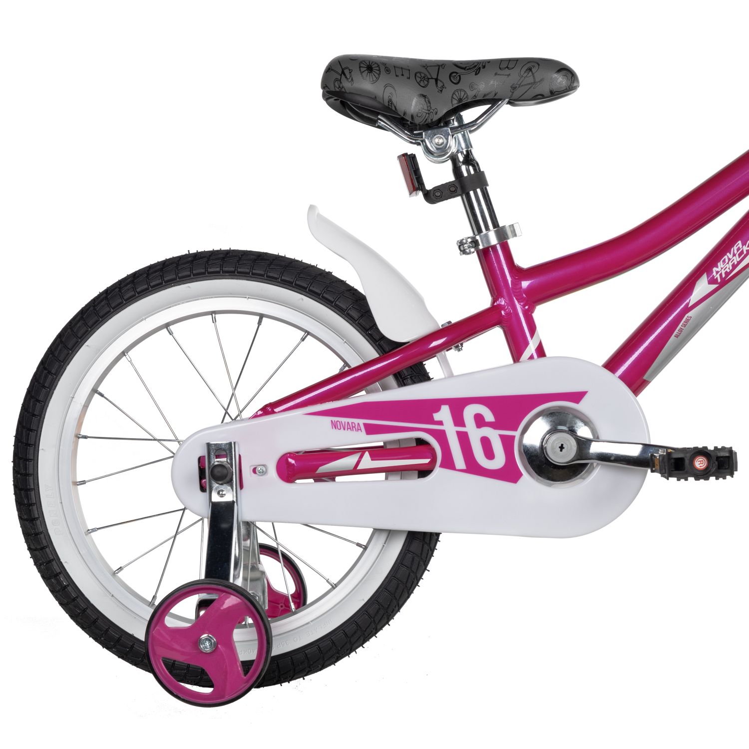 Велосипед NOVATRACK 16, NOVARA алюм., фуксия, пер.руч., зад.нож. тормоз, короткие крылья, полная защ