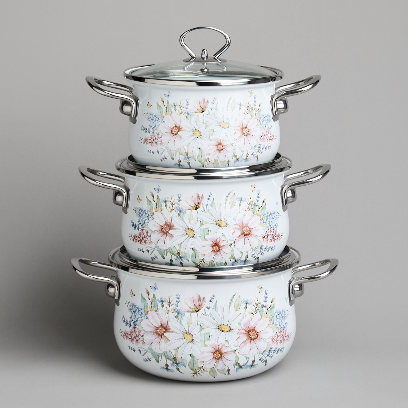 НАБОР КАСТРЮЛЬ AGNESS ЭМАЛИРОВАННЫХ СЕРИЯ, ДВОРЦОВЫЙ ПАРК,  6ПР. 2, 0/2, 8/3, 6Л, 18Х11/20Х12/22Х13СМ