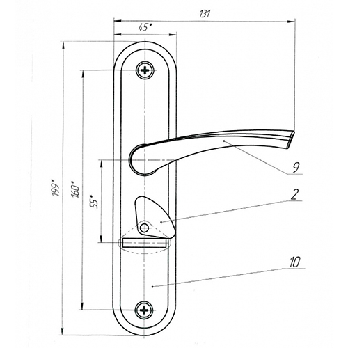 Ручка дверная на планке РФ2-55. 01, медь, Зенит, 1/20
