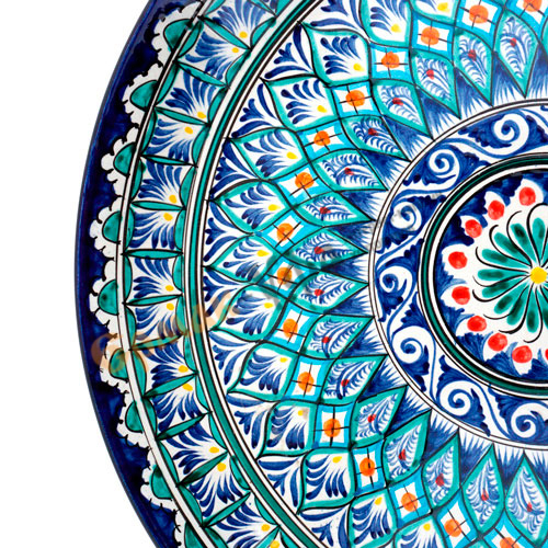 Тарелка ЛЯГАН 380мм плоский Синий, ручная роспись, Риштанская керамика Узбекистан, 1/10