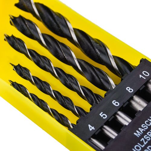 Набор сверл по дереву, 5шт, 4-5-6-8-10мм цилиндрический хвостовик Барракуда, пластиковый кейс, 1/200