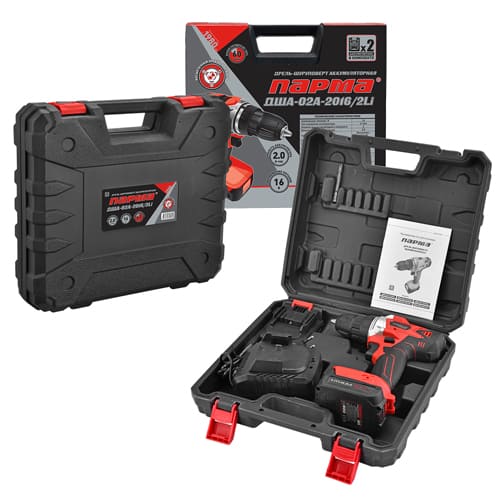 Дрель-шуруповерт аккумуляторная ПАРМА ДША-02А-2016/2Li, 16В, 2,0Ач, 2 аккумулятора