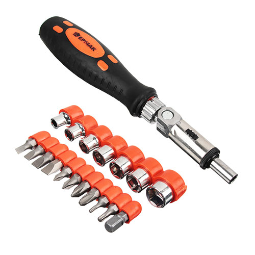 Отвертка реверсивная с набором бит и головок 19 предметов RRS004 ЕРМАК, 1/40