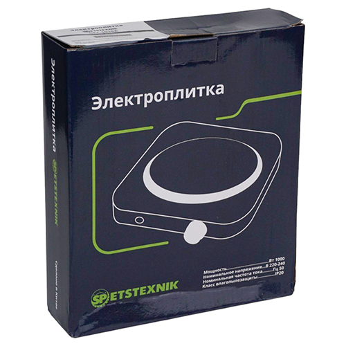 Плита электрическая 1-комфорочная 230 В, 1000 Вт., белый, 1/12