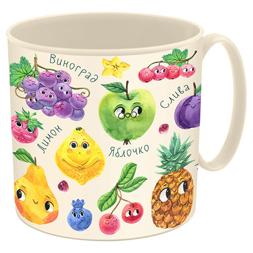 Набор посуды для детей Homver 221151525/01, с декором Веселый огород, тарелка 215 мм, миска 130 мм, кружка 280 мл, светло бежевый