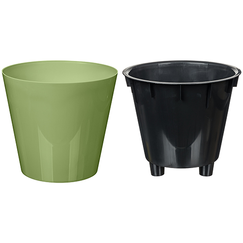 Горшок для цветов 4 л Homver Rosemary 221600118/01, 200 мм, с дренажной вставкой, зеленый