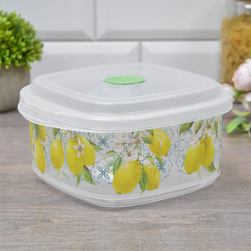 Емкость для СВЧ 1.6 л Homver 222120025/0107, с клапаном с декором Sicily Lemon, бесцветная