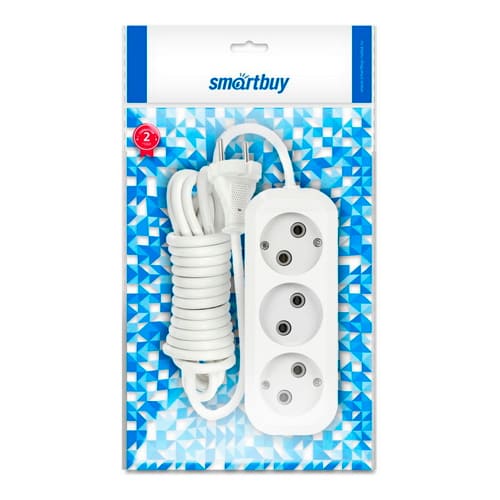 Удлинитель 3-местн 3 м без зазаемления Smartbuy 10А/2. 2кВт ПВС 2х1 мм², 1/50