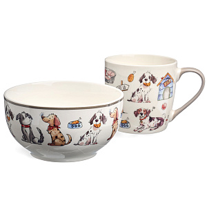НАБОР ДЛЯ ЗАВТРАКА LEFARD, DOGS,  2 ПР.: САЛАТНИК 500МЛ, КРУЖКА 345МЛ