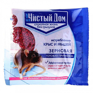 Средство от крыс и мышей Чистый дом 200гр зерновая приманка, 5/50