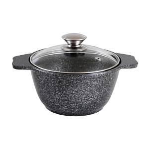 Кастрюля 1,0 л, со стеклянной крышкой, АП кмт12а KUKMARA, темный мрамор, 1/3