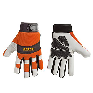 Перчатки REZER PROFI KM 1509 501-BL, р.11 с защитой от пропила, лев/рука, липучка, кожа+ткань, оранжевый