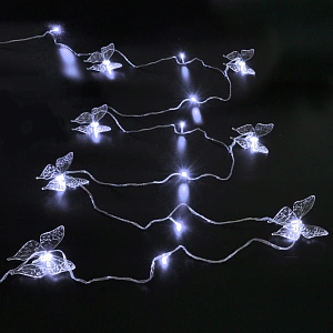 Гирлянда для дома НИТЬ "Бабочка" 8м 20 ламп LED, 10 насадок (10,5*7,6 см), прозр. провод, пост.свечение, IP-20, Белый (возможность соединения)