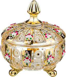 КОНФЕТНИЦА С КРЫШКОЙ, LEFARD GOLD GLASS, ДИАМЕТР=12 СМ. ВЫСОТА=14 СМ., КОР=24ШТ.