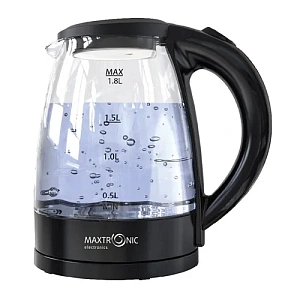 Чайник 1,8 л MAXTRONIC MAX-412, корпус-термостойкое стекло, 1800 Вт, черный