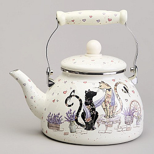 ЧАЙНИК AGNESS ЭМАЛИРОВАННЫЙ СЕРИЯ, LAVANDER CATS,  2, 6 Л