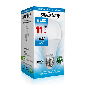Лампочка светодиодная E27 11Вт 6000К Smartbuy шар, 10/100