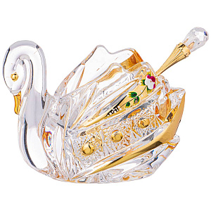 ИКОРНИЦА, ЛЕБЕДЬ LEFARD GOLD GLASS, 11*7 СМ. ВЫСОТА=8, 5 СМ. С ЛОЖКОЙ, КОР=48ШТ.
